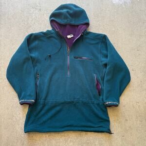 Men's Vintage 90's Kenyon Strata Green Fleece Hooded Pullover Parka Jacket Sz L